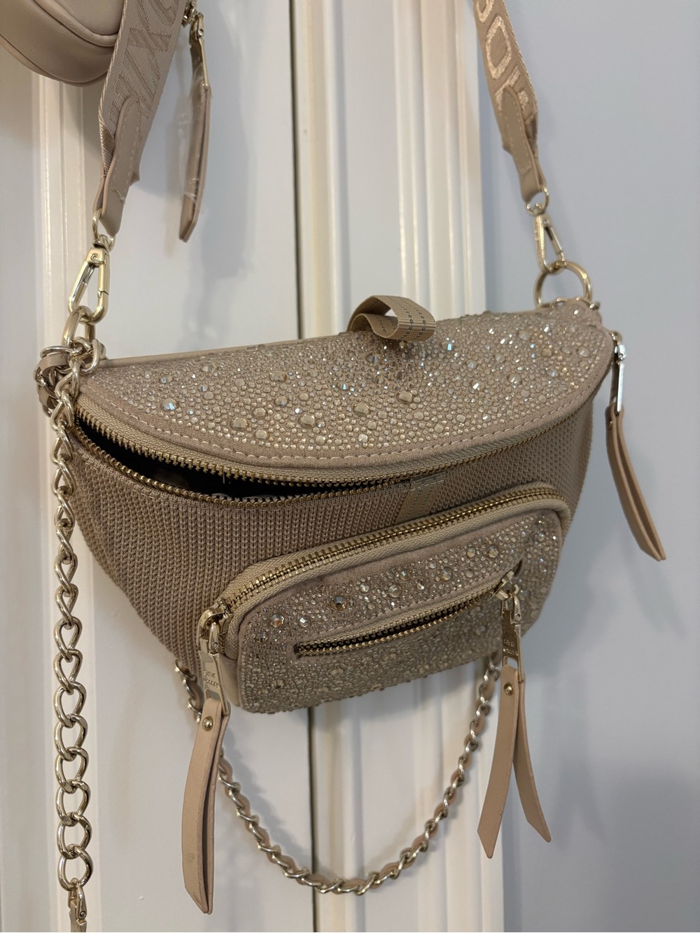 Steve Madden Beige Rhinestone Crossbody Bag NEW
